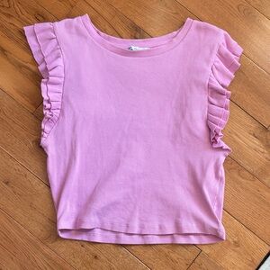 Zara ruffled sleeve pink top size large